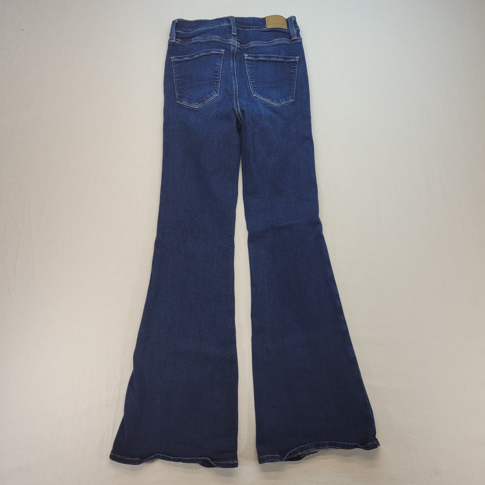 American Eagle Flare Jeans Womens 00 Super High Rise Stretch Dark Wash Denim - Picture 3 of 12